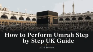 Kaaba surrounded by worshippers praying dua at Haram in Makkah